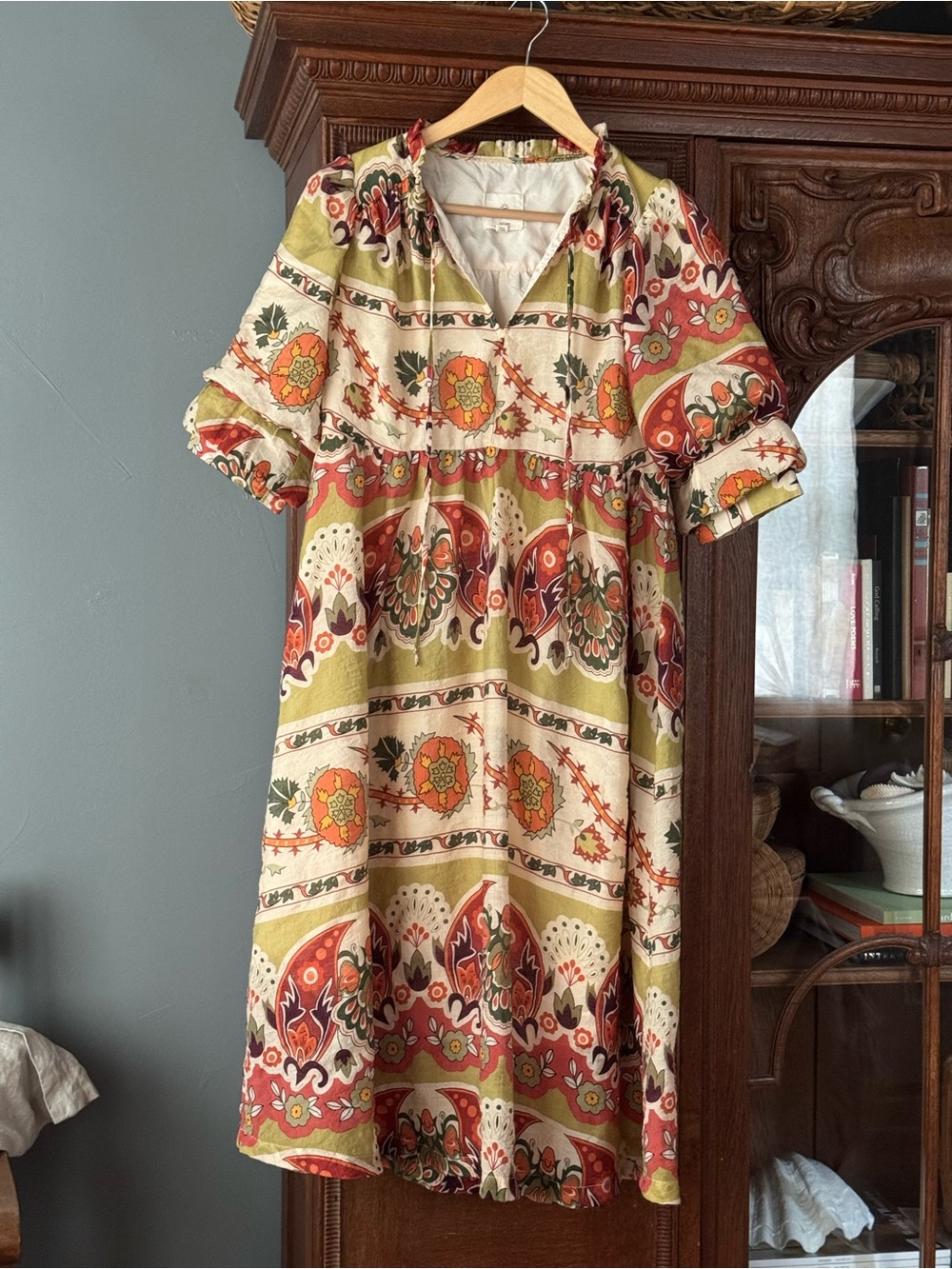 Umgee Floral Stripe Midi Dress in Olive, Rust, and Cream